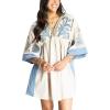 image:imageCHARTOU Womens Boho Linen Short Dress Baggy BatSleeve Babydoll Mini Dress Floral V Neck Beach Sun DressesBlue