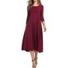 image:imageCHARTOU Womens Essential Pleated Flowy Tunic Midi Dress 34 Sleeve Modest Ruffle Swing DressWine Red