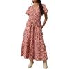 image:imageCHARTOU Womens Flowy Boho Long Stretch Short Sleeve High Waist Smock A Line Tiered DressRed