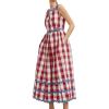 image:imageCHARTOU Womens Plaid Summer Dress Cute Sleeveless RIC Rac Cotton Vacation Long Flowy DressRed