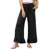 image:imageCHARTOU Womens Ruffle Crop Baggy Wide Leg Pants Drawstring Elastic High Waist Palazzo Sweatpants with PocketsBlack