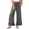 image:imageCHARTOU Womens Ruffle Crop Baggy Wide Leg Pants Drawstring Elastic High Waist Palazzo Sweatpants with PocketsGrey