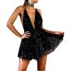 image:imageCHARTOU Womens Sexy Glitter Sequins Deep V Neck Backless Pleated Nightclub Party Mini DressBlack
