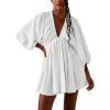 image:imageCHARTOU Womens Sexy V Neck Long Sleeve Mini Dress Tunic Babydoll Loose Flowy Swing Shift DressesWhite