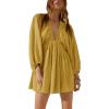 image:imageCHARTOU Womens Sexy V Neck Long Sleeve Mini Dress Tunic Babydoll Loose Flowy Swing Shift DressesYellow