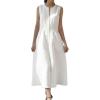 image:imageCHARTOU Womens Sleeveless Cotton Long Dress V Neck Slit A Line Midi Tank Sun Dress with BeltWhite