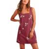 image:imageCHARTOU Womens Sleeveless Denim Dress Floral Embroidery Casual Summer Mini Jean Shift Dress with PocketsRed
