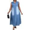 image:imageCHARTOU Womens Sleeveless Denim Shirt Dress Casual Lapel Collar Button Down Jean Long DressesBlue