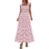 image:imageCHARTOU Womens Sleeveless Smocked Maxi Dress Long Flowy Tiered Dress Elegant Ruffle Boho SundressPink