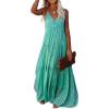 image:imageCHARTOU Womens Summer Maxi Dress Printed V Neck Dress Bohemian Spaghetti Strap Sleeveless Ruffle DressesGreen