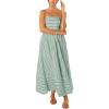 image:imageCHARTOU Womens Summer Spaghetti Strap Striped Maxi Long Dress Sleeveless Smocked Cut Out Swing DressGreen