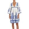 image:imageCHARTOU Womens V Neck Ruffle 34 Sleeve Babydoll Mini Dress Boho Beach Floral Summer DressWhite