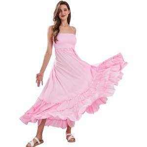 image:imageCHARTOU Boho Halter Maxi Dress for Women Smocked Backless Summer Dress Beach Long Flowy Dress Ruffle SundressPink