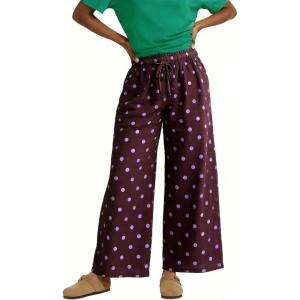 image:imageCHARTOU Cotton Linen Polka Dot Pants Summer Wide Leg Elastic Casual Cropped Palazzo Pj Pants with PocketsPurple