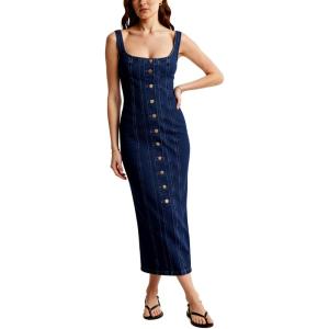 image:imageCHARTOU Denim Dress for Women Sleeveless Button Down Bodycon Long Jean DressDark Blue