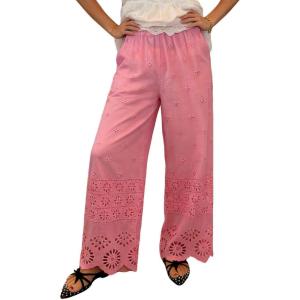image:imageCHARTOU Eyelet Lace Pants for Women Summer Elastic Waist Wide Leg Palazzo Vacation PantsPink