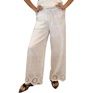 image:imageCHARTOU Eyelet Lace Pants for Women Summer Elastic Waist Wide Leg Palazzo Vacation PantsWhite