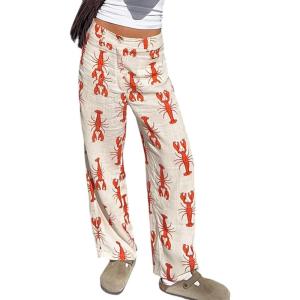 image:imageCHARTOU Lobster Wide Leg Pants Woman Summer Cotton Linen Pants Palazzo Beach Trouser Spring Vacation OutfitsOrange