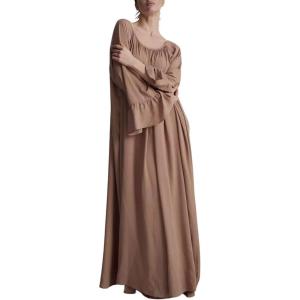 image:imageCHARTOU Maxi Night Gown for Women Scoop Neck Flared Long Sleeve Flowy Long DressBrown