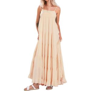 image:imageCHARTOU Women Boho Long Flowy Dress Casual Tiered Maxi Dress Spaghetti Strap Sleeveless Dress Beach Swing SundressPinkish Apricot