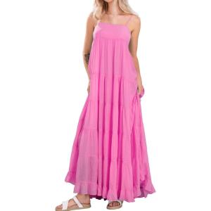 image:imageCHARTOU Women Boho Long Flowy Dress Casual Tiered Maxi Dress Spaghetti Strap Sleeveless Dress Beach Swing SundressRosy