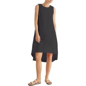 image:imageCHARTOU Women Causal Loose Fit Dresses Summer Cotton Linen HiLow Sleeveless Tank DressBlack
