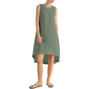image:imageCHARTOU Women Causal Loose Fit Dresses Summer Cotton Linen HiLow Sleeveless Tank DressGreen