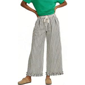 image:imageCHARTOU Women Stripe Wide Leg Pants Drawstring Elastic High Waisted Ruffle Hem Palazzo Pant with PocketsBlack
