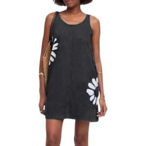 image:imageCHARTOU Women Summer Denim Mini Dress Floral Sleeveless Causal Summer Tank Dress with PocketsBlack