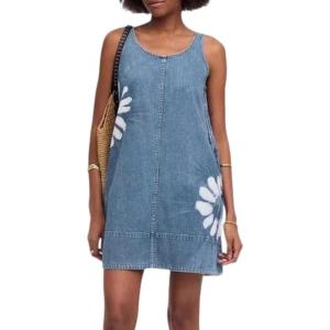 image:imageCHARTOU Women Summer Denim Mini Dress Floral Sleeveless Causal Summer Tank Dress with PocketsLight Blue
