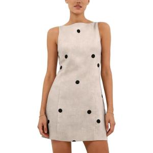 image:imageCHARTOU Women Summer Sleeveless Mini Dress Back Tie Polka Dot Dress Beach Travel Vacation OutfitBeige