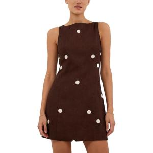 image:imageCHARTOU Women Summer Sleeveless Mini Dress Back Tie Polka Dot Dress Beach Travel Vacation OutfitBrown