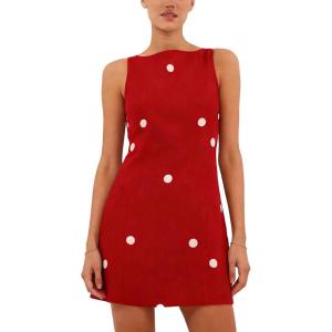 image:imageCHARTOU Women Summer Sleeveless Mini Dress Back Tie Polka Dot Dress Beach Travel Vacation OutfitRed