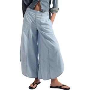 image:imageCHARTOU Women Summer Y2k Tulip Wide Leg Jeans Baggy Cropped Lightweight Denim Palazzo Pants with PocketsLight Blue