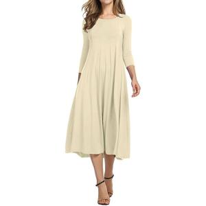 image:imageCHARTOU Womens Essential Pleated Flowy Tunic Midi Dress 34 Sleeve Modest Ruffle Swing DressBeige