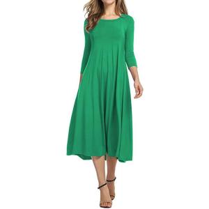 image:imageCHARTOU Womens Essential Pleated Flowy Tunic Midi Dress 34 Sleeve Modest Ruffle Swing DressGreen