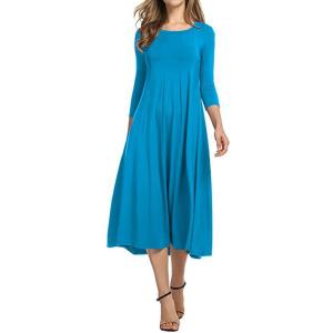 image:imageCHARTOU Womens Essential Pleated Flowy Tunic Midi Dress 34 Sleeve Modest Ruffle Swing DressLight Blue