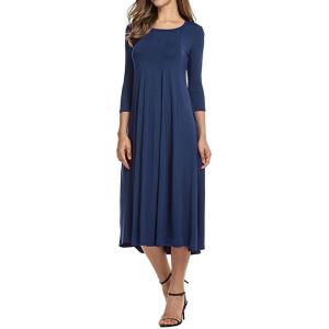 image:imageCHARTOU Womens Essential Pleated Flowy Tunic Midi Dress 34 Sleeve Modest Ruffle Swing DressNavy