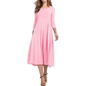 image:imageCHARTOU Womens Essential Pleated Flowy Tunic Midi Dress 34 Sleeve Modest Ruffle Swing DressPink