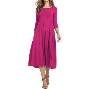 image:imageCHARTOU Womens Essential Pleated Flowy Tunic Midi Dress 34 Sleeve Modest Ruffle Swing DressRosy