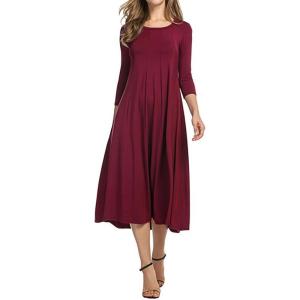 image:imageCHARTOU Womens Essential Pleated Flowy Tunic Midi Dress 34 Sleeve Modest Ruffle Swing DressWine Red