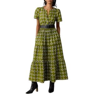 image:imageCHARTOU Womens Flowy Boho Long Stretch Short Sleeve High Waist Smock A Line Tiered DressGreen