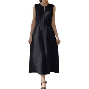 image:imageCHARTOU Womens Sleeveless Cotton Long Dress V Neck Slit A Line Midi Tank Sun Dress with BeltBlack