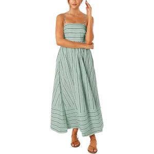 image:imageCHARTOU Womens Summer Spaghetti Strap Striped Maxi Long Dress Sleeveless Smocked Cut Out Swing DressGreen