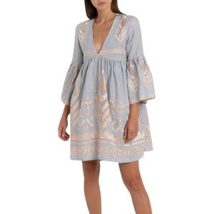 image:imageCHARTOU Womens V Neck Ruffle 34 Sleeve Babydoll Mini Dress Boho Beach Floral Summer DressGrey