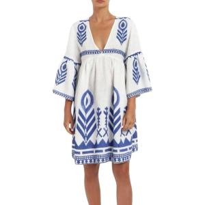image:imageCHARTOU Womens V Neck Ruffle 34 Sleeve Babydoll Mini Dress Boho Beach Floral Summer DressWhite