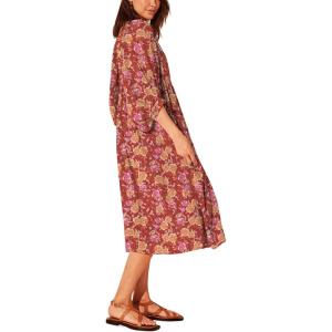 image:imageCHARTOU Womens Vintage Floral 34 Sleeve Ruffle Midi Long Dress V Neck Tie Knot Beach Flowy Swing SundressRed