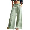 image:imageCHARTOU Women Wide Leg Palazzo Pants Patchwork Floral Baggy Pants Elastic High Waist Sweatpants with PocketsGreen