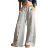 image:imageCHARTOU Women Wide Leg Palazzo Pants Patchwork Floral Baggy Pants Elastic High Waist Sweatpants with PocketsGrey