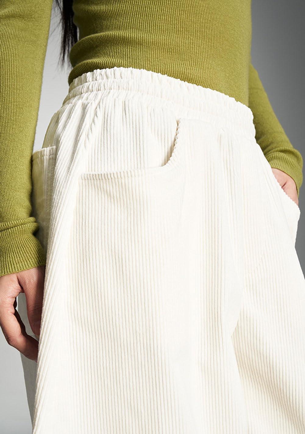 image:imageCHARTOU Women Corduroy Barrel Pants Wide Leg Vintage Mid Rise Y2k Baggy Boyfriend PantsCream